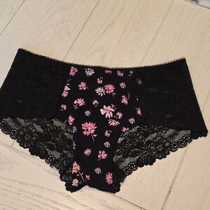 PINK Victoria's Secret Black Panties with Pink Floral Pattern
